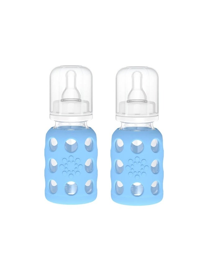 Lifefactory Glass Baby Bottle BPA Free | Protective Silicone Sleeve | 4 oz Pack of 2 | Sky Blue - Image 1