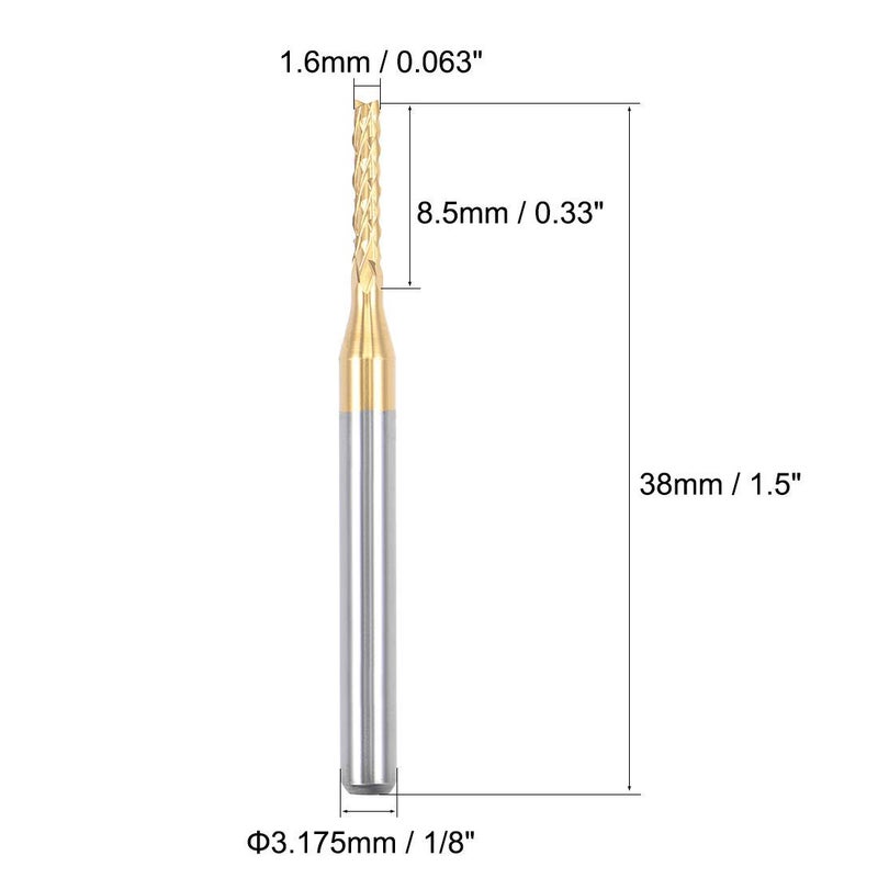 Nxtop 10Pcs 1.6mm Titanium Coat Carbide End Mill Engraving Milling Cutter CNC Router Bits for PCB Machine, 1/8" Shank - Image 2
