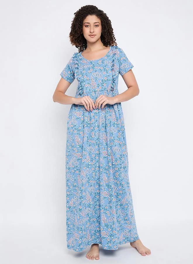 Clovia Cotton Floral Print Ruffled Nightdress by Styli