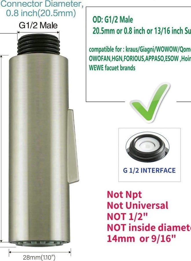 Koreyoshi PULL down kitchen faucet sprayer head replacement,| G1/2 male or 13/16inch,| 2-Functions pull out kitchen sink faucet head replacement parts Compatible with RV/Giagni facuet Brushed Nickel - Image 2