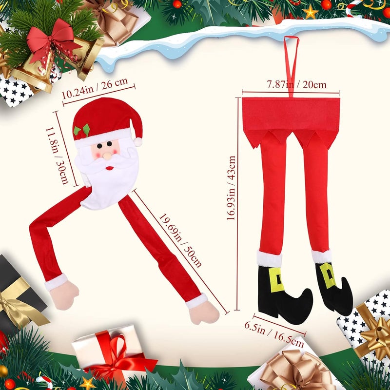 Sratte 2 Pieces Large Christmas Tree Topper Christmas Santa Hat and Long Arms Hugging Santa Clause Decorations Leg Ornament for Xmas Party Decor - Image 2
