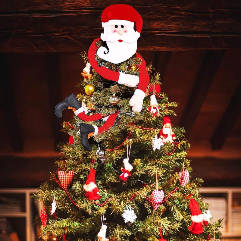 Sratte 2 Pieces Large Christmas Tree Topper Christmas Santa Hat and Long Arms Hugging Santa Clause Decorations Leg Ornament for Xmas Party Decor - Image 4