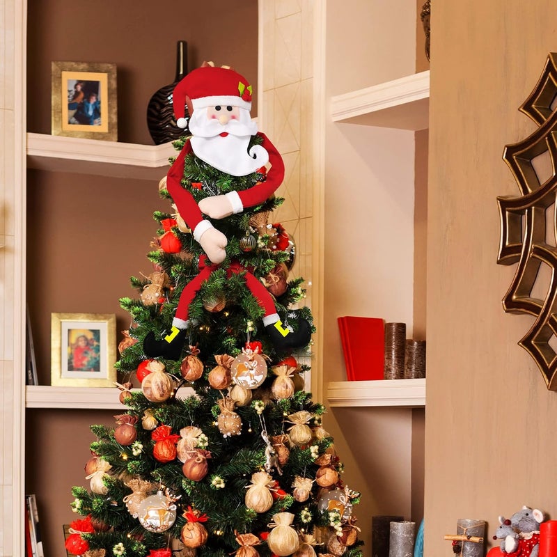 Sratte 2 Pieces Large Christmas Tree Topper Christmas Santa Hat and Long Arms Hugging Santa Clause Decorations Leg Ornament for Xmas Party Decor - Image 3