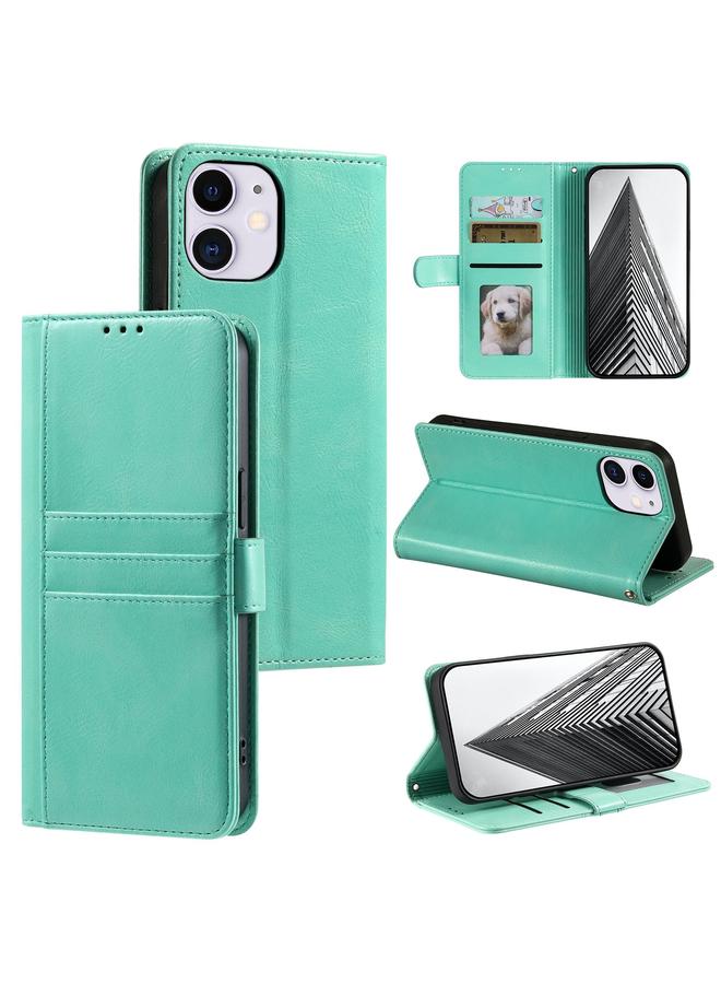 زبون جراب هاتف iPhone 12 mini مصنوع من الجلد بتصميم بسيط مع محفظة تتسع لـ 6 بطاقات - Image 1