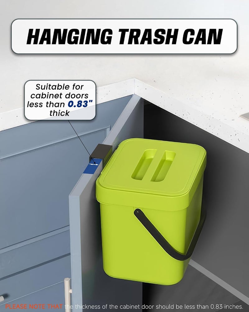 MONGTINGLU Countertop Compost Bin Kitchen, 1.8 Gallons Hanging Trash Can with Lid for Kitchen Cabinet Door, Under Sink, Wall Mounted Waste Bin for Bathroom, 7L(Lime Green) - Image 5