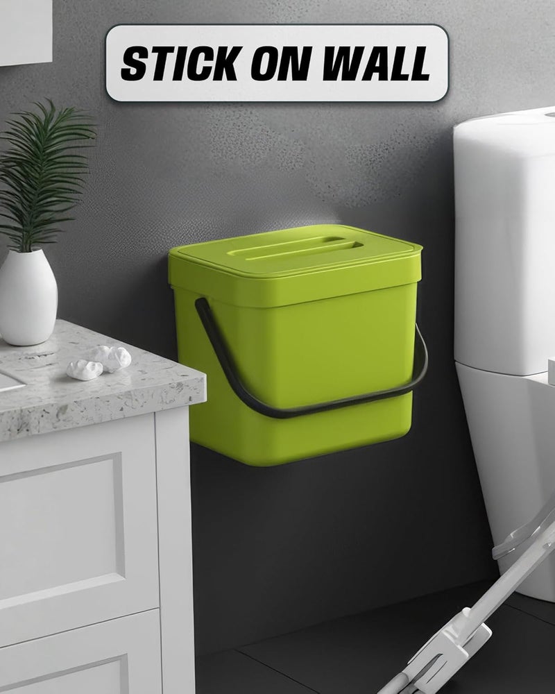 MONGTINGLU Countertop Compost Bin Kitchen, 1.8 Gallons Hanging Trash Can with Lid for Kitchen Cabinet Door, Under Sink, Wall Mounted Waste Bin for Bathroom, 7L(Lime Green) - Image 4