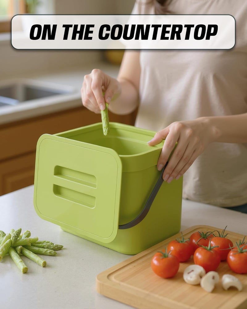 MONGTINGLU Countertop Compost Bin Kitchen, 1.8 Gallons Hanging Trash Can with Lid for Kitchen Cabinet Door, Under Sink, Wall Mounted Waste Bin for Bathroom, 7L(Lime Green) - Image 3
