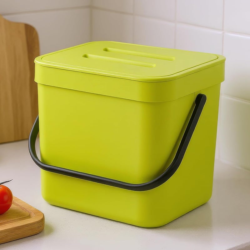 MONGTINGLU Countertop Compost Bin Kitchen, 1.8 Gallons Hanging Trash Can with Lid for Kitchen Cabinet Door, Under Sink, Wall Mounted Waste Bin for Bathroom, 7L(Lime Green) - Image 1