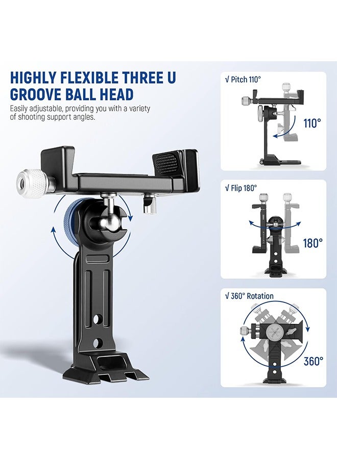 NEEWER Smartphone Tripod Mount Aluminum Alloy, 360° Rotatable Phone Stand Holder Clamp with Cold Shoe and Arca Base Compatible with iPhone 15 Pro Max Galaxy S24 Ultra Pixel & 2.6"-4" Wide Smartphones - Image 2