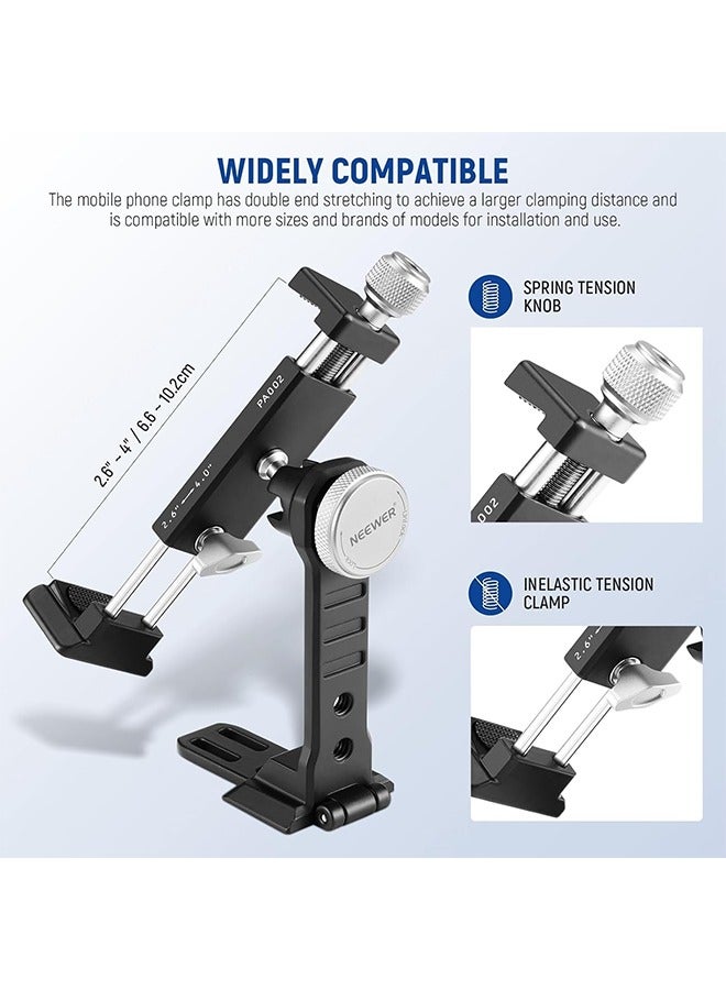 NEEWER Smartphone Tripod Mount Aluminum Alloy, 360° Rotatable Phone Stand Holder Clamp with Cold Shoe and Arca Base Compatible with iPhone 15 Pro Max Galaxy S24 Ultra Pixel & 2.6"-4" Wide Smartphones - Image 3