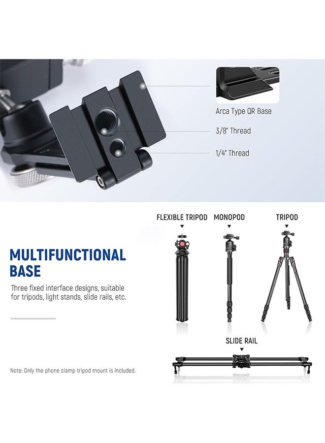 NEEWER Smartphone Tripod Mount Aluminum Alloy, 360° Rotatable Phone Stand Holder Clamp with Cold Shoe and Arca Base Compatible with iPhone 15 Pro Max Galaxy S24 Ultra Pixel & 2.6"-4" Wide Smartphones - Image 4