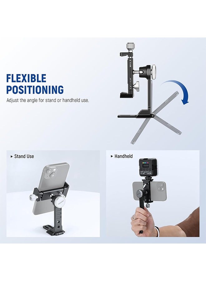 NEEWER Smartphone Tripod Mount Aluminum Alloy, 360° Rotatable Phone Stand Holder Clamp with Cold Shoe and Arca Base Compatible with iPhone 15 Pro Max Galaxy S24 Ultra Pixel & 2.6"-4" Wide Smartphones - Image 5