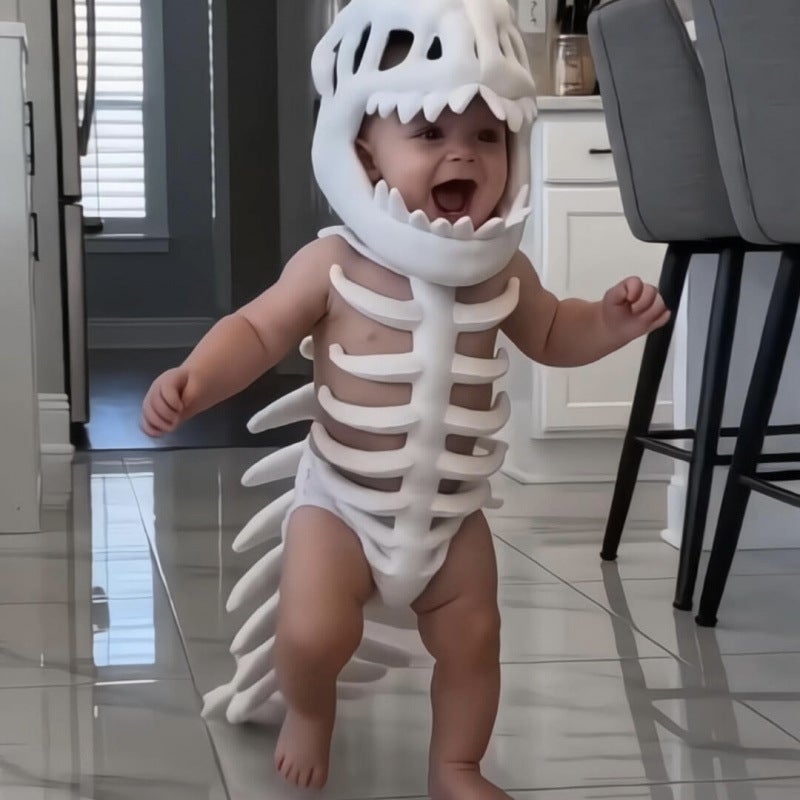 T-Rex Skeleton Plush Hood Hat Toy - Image 1