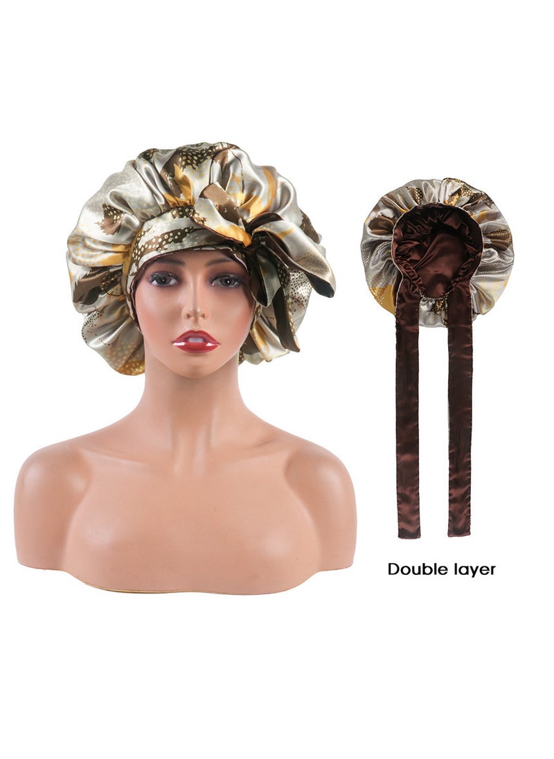 Hihonor Shower cap, night cap, silk turban, reversible turban night cap with ties, double layered curly night cap, women's curly hair for night cap  - Image 1