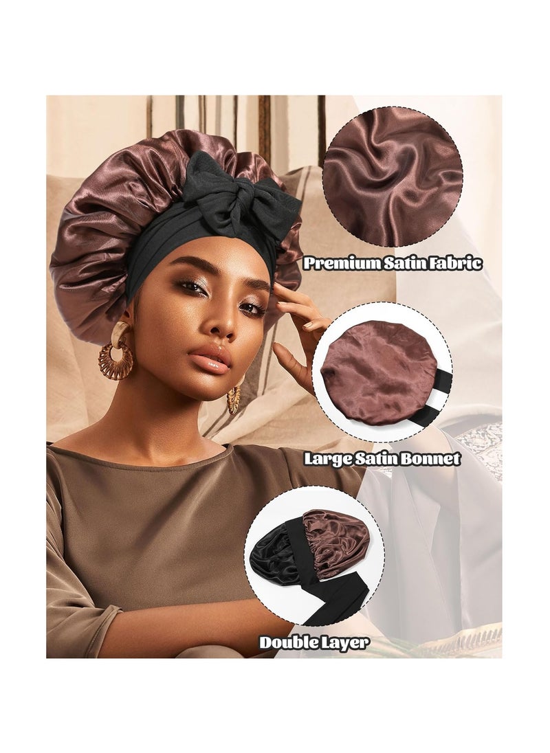 Hihonor Shower cap, night cap, silk turban, reversible turban night cap with ties, double layered curly night cap, women's curly hair for night cap  - Image 2