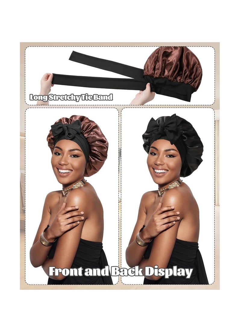 Hihonor Shower cap, night cap, silk turban, reversible turban night cap with ties, double layered curly night cap, women's curly hair for night cap  - Image 3
