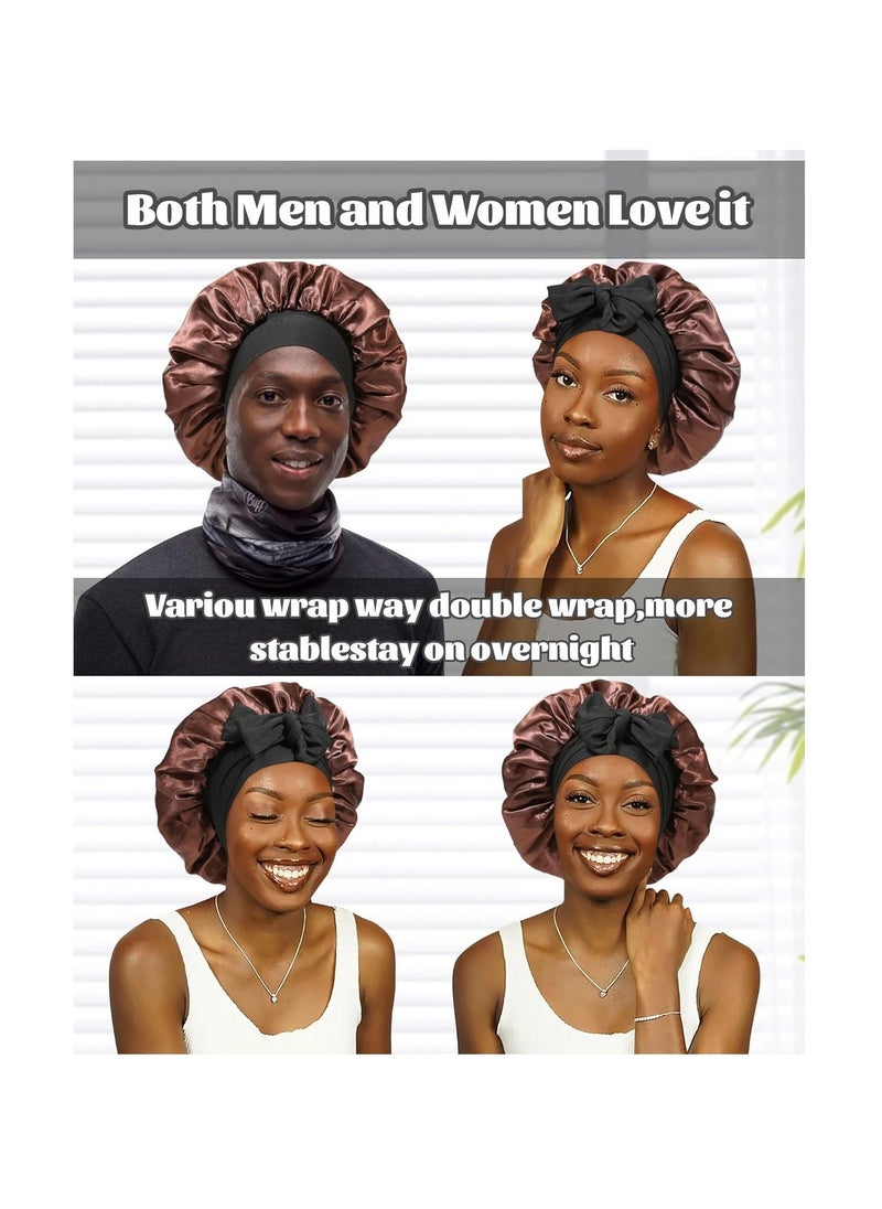 Hihonor Shower cap, night cap, silk turban, reversible turban night cap with ties, double layered curly night cap, women's curly hair for night cap  - Image 4