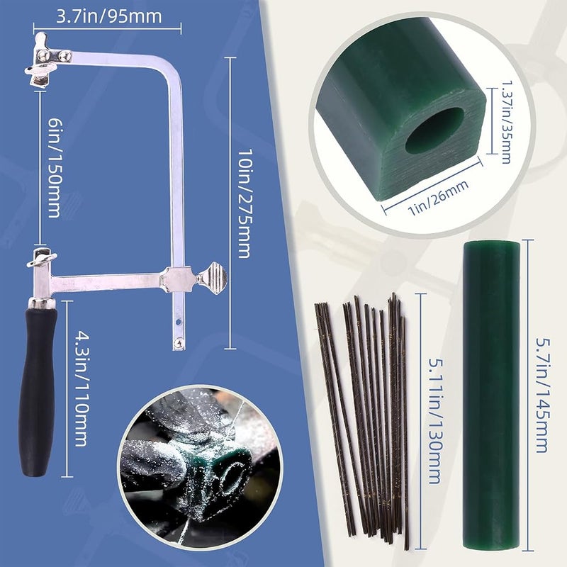 tooltos Jewelry Ring Making Tools Including Jewelers Saw Frame Set with 144 Saw Blades Jewelers Bench Pin Clamp Carving Wax Tube Needle File Caliper Compasses Ring Wax Model Making Kit - Image 2