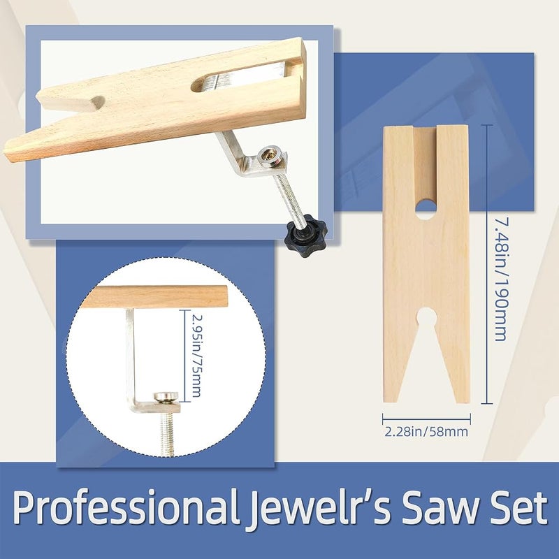 tooltos Jewelry Ring Making Tools Including Jewelers Saw Frame Set with 144 Saw Blades Jewelers Bench Pin Clamp Carving Wax Tube Needle File Caliper Compasses Ring Wax Model Making Kit - Image 3