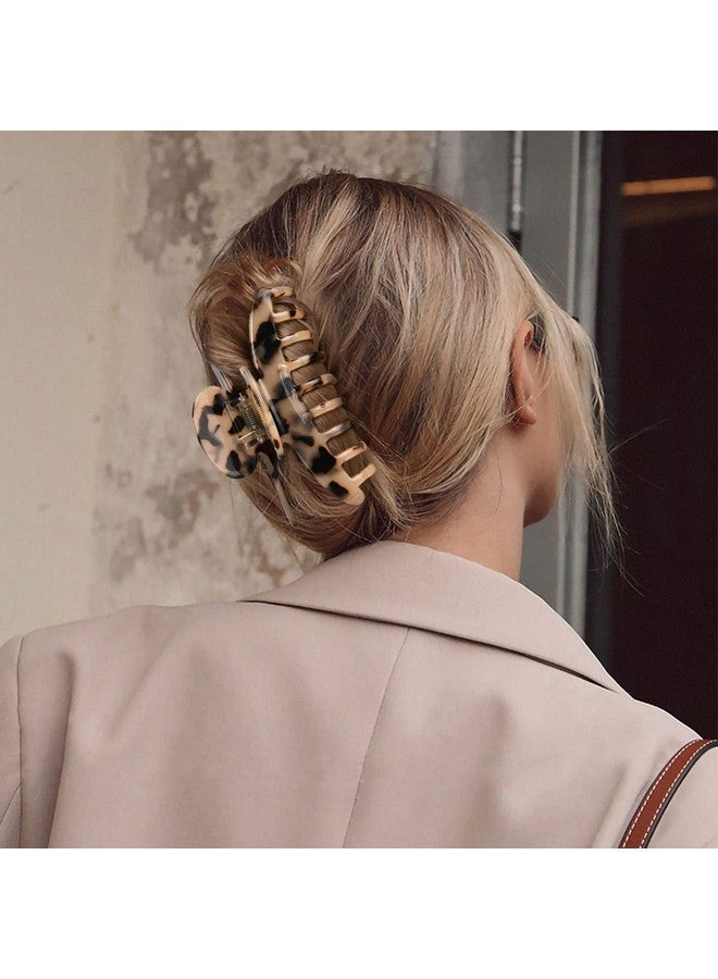 Aileam Big Claw Hair Clips 3.8 Inch Tortoise Banana Hair Clips for Women Girls Thin Hair French Design Celluloid Leopard Print Strong Hold Hair Clips for Thick Hair, 2 Color Available (2 Packs) - Image 3