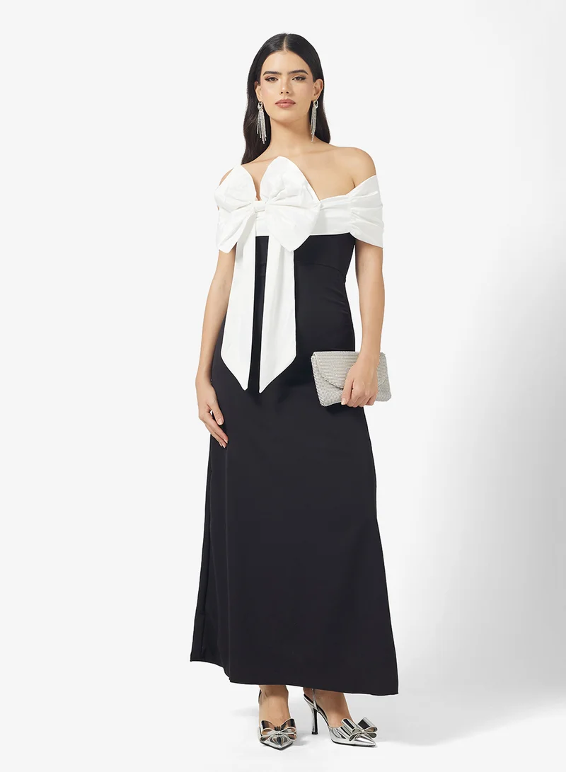 Ella Limited Edition Contrast Toned Dress With Back Bow Detail