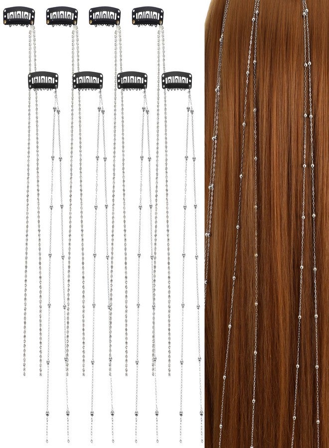 WJIAAA 8 Pcs Rhinestone Hair Chains, Tassel Extensions Hair Jewelry for Women with Bling Crystal, Punk Tassel Extensions Hairpin Clips, Gothic Charm Accessories for Braids Parties Festival Rave Silver - Image 1