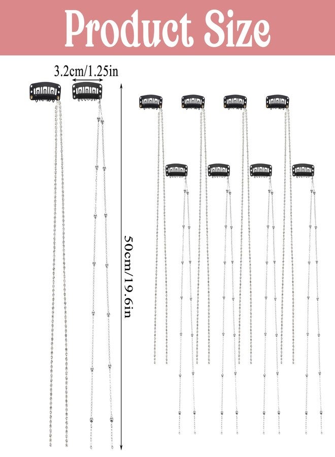 WJIAAA 8 Pcs Rhinestone Hair Chains, Tassel Extensions Hair Jewelry for Women with Bling Crystal, Punk Tassel Extensions Hairpin Clips, Gothic Charm Accessories for Braids Parties Festival Rave Silver - Image 5