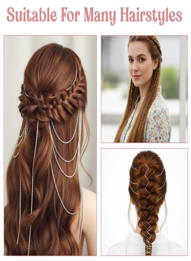 WJIAAA 8 Pcs Rhinestone Hair Chains, Tassel Extensions Hair Jewelry for Women with Bling Crystal, Punk Tassel Extensions Hairpin Clips, Gothic Charm Accessories for Braids Parties Festival Rave Silver - Image 2