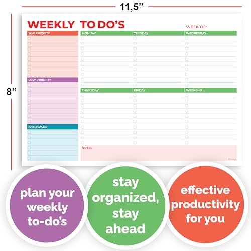 HADIGU Weekly Planner Notepad, Weekly To Do List Notepad, Tear Off Undated Weekly Planner Pad, 11.5" x 8", Premium Thick Paper with Cardboard Back Support, Desk Planner for Office & Home, Vivid Color Design. - Image 3