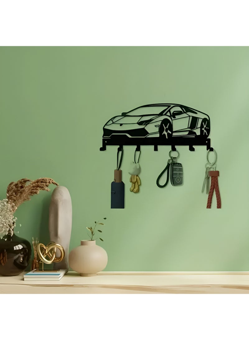 سوق الديكور حامل مفاتيح لامبورغيني هوراكان جداري - منظم مفاتيح معدني فاخر بتصميم سيارة رياضية | حامل مفاتيح 7 | ديكور عصري للمنزل والمرآب | رف جداري بخطافات | هدية لعشاق السيارات | علاقة مفاتيح أنيقة للسيارات | لوحة فنية جدارية لعشاق لامبورغيني | تصميم فولاذي مقطوع بالليزر | لمسة نهائية سوداء غير لامعة | لعشاق لامبورغيني من الرجال والأولاد والبنات | ديكور مستوحى من رياضة السيارات | الكمية محدودة - Image 2