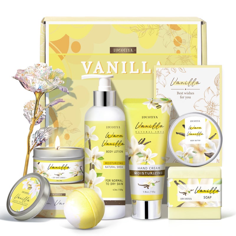 LUCOTIYA Gifts for Women, Birthday Gifts for Women, Bath and Body Gifts Set, Vanilla Spa Gift for Self Care,Thank you Relaxing Bath Sets for Mom, Girlfriend, Sister, Female Friends, Coworker - Image 1