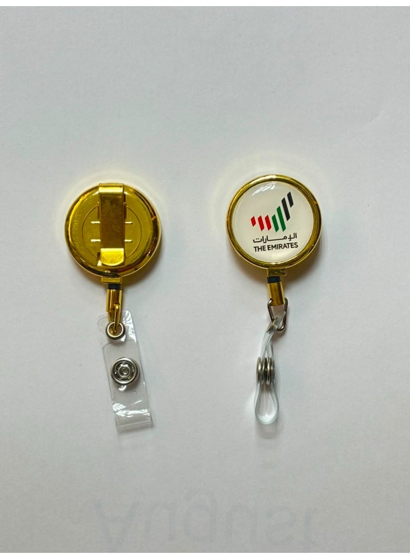 بكرة شارة معدنية بشعار الإمارات، حامل بطاقة هوية قابل للسحب ذهبي - Image 2