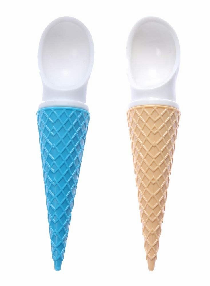 Excefore مغارف الآيس كريم المخروطية الشكل، مغرفة الآيس كريم البلاستيكية الاحترافية غير اللاصقة المضادة للتجمد بمقبض مانع للانزلاق، أكواب الآيس كريم البلاستيكية القابلة لإعادة الاستخدام، خالية من مادة بيسفينول أ، آمنة للأطفال (عبوتان) - Image 1