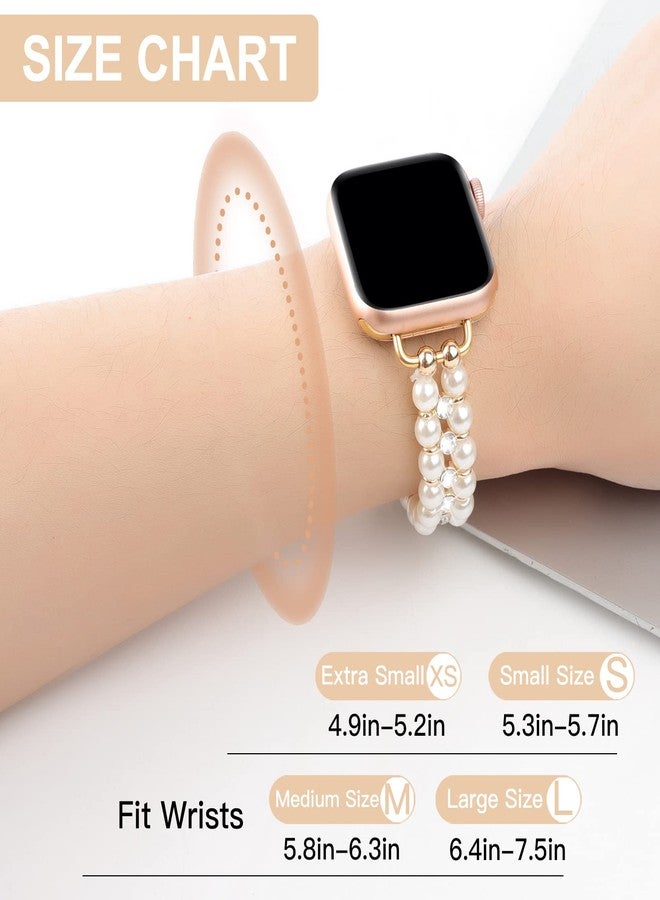 YONWORTH Elastic Pearl Beaded Band Compatible with Apple Watch 38mm 40mm 41mm, Woman Sparkling Bling Diamond Chain Solo Loop Stretch Bracelet Strap Replacement for iWatch Series 9 8 7 6 5 4 3 2 SE (38/40/41mm M, White Gold) - Image 5