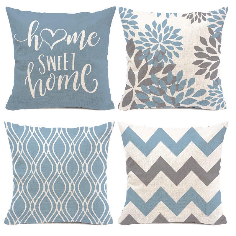 Hexagram Blue Geometric Pillow Covers 16x16 Set of 4Decorative Aqua Boho Couch Throw Pillow Cover for Sofa Bedroom Farmhouse Cushion Case Outdoor Home DecorationBlue Aqua