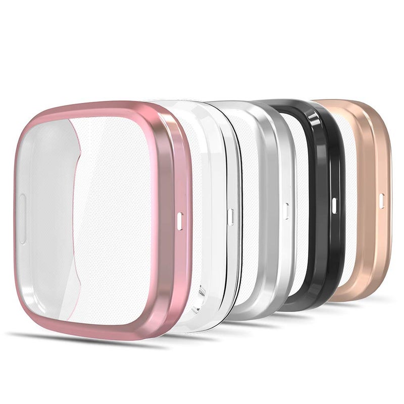 Simpeak Screen Protector Case Compatible with Fitbit Versa 2 Smartwatch, Pack of 5, Full Protection, Soft TPU Plated Bumper Cover, Rose Pink/Clear/Silver/Black/Rose Gold - Image 1