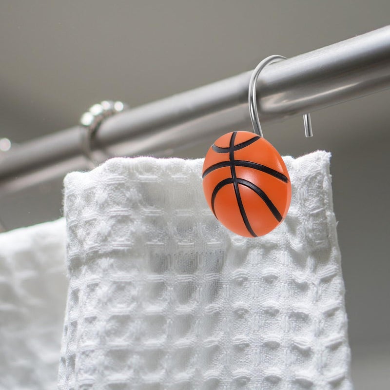 Luxshiny 12pcs Basketball Theme Shower Curtain Hooks Resin Bathroom Curtain Holders Decorative Rings Privacy Protection Accessories Rhinestone - Image 4