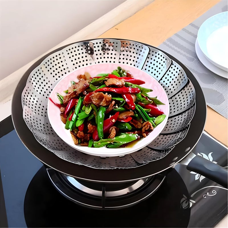 Compact Steam Basket - Easily Opens and Closes for Healthy Cooking, Ideal for Stylish Vegetable Preparation, Available in Two Different Sizes (Silver., Small size.) - Image 4