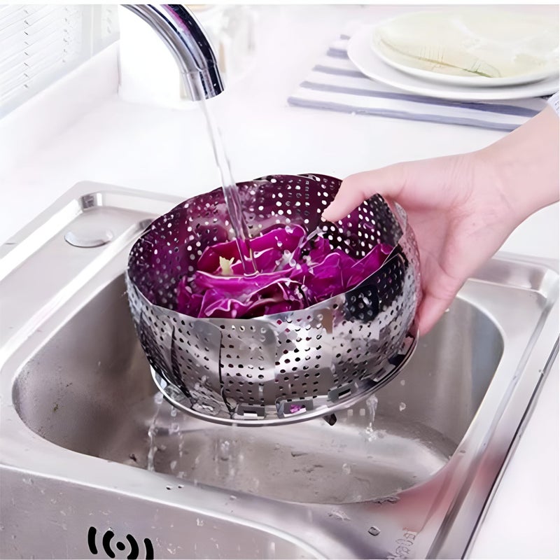 Compact Steam Basket - Easily Opens and Closes for Healthy Cooking, Ideal for Stylish Vegetable Preparation, Available in Two Different Sizes (Silver., Small size.) - Image 5