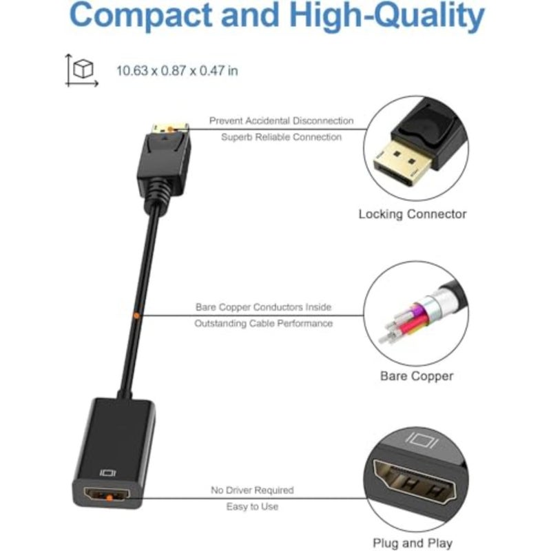 DisplayPort to HDMI Adapter, 4K UHD DP Male to HDMI Female Converter, Gold-Plated DisplayPort Adapter for PC, Laptop, Desktop, Monitor, TV Projector, Plug and Play - Image 4
