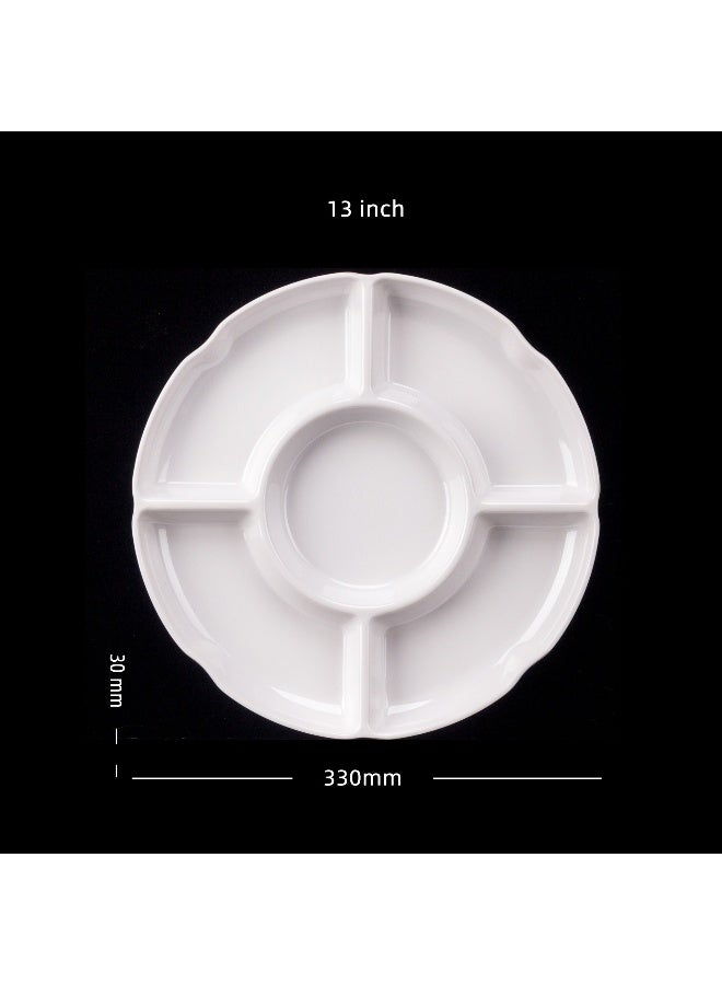 Melamine grid plate restaurant household white plastic multi-grid plate five-grid candy snack fruit melon seed plate wholesaleG36005-13-inch five grid plate G36005-13-inch five grid plate
