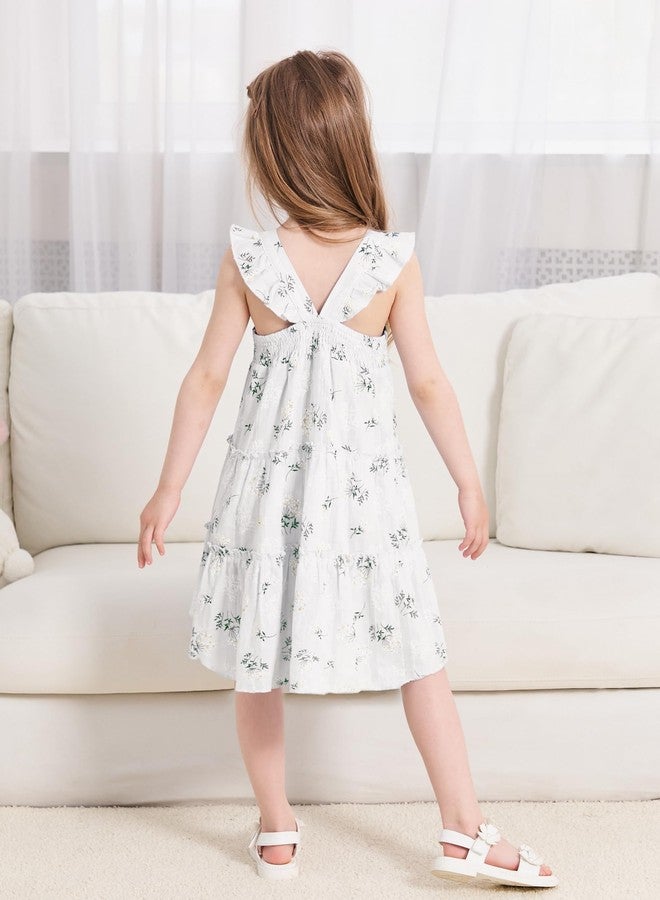 Hipea Toddler Girl Dress Ruffle Halter Floral Princess Dress Summer Beach Bohemian Casual Sundress White 2-6 Years Female Children - Image 4