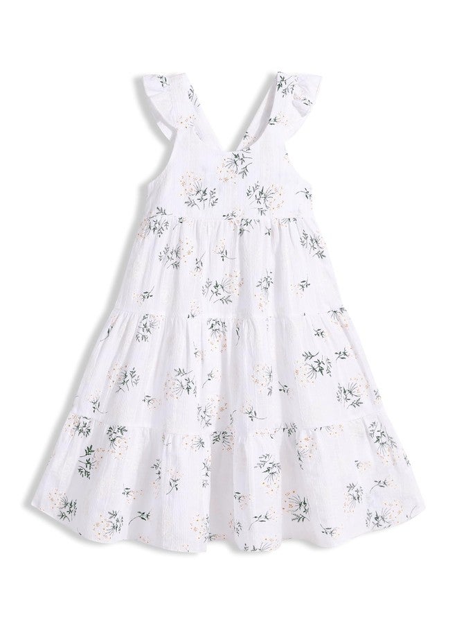 Hipea Toddler Girl Dress Ruffle Halter Floral Princess Dress Summer Beach Bohemian Casual Sundress White 2-6 Years Female Children - Image 1