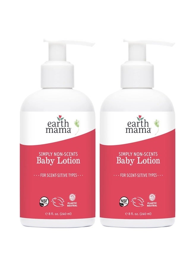 Earth Mama Simply Non-Scents Baby Lotion for Dry Skin, Calendula Cream for Newborn Skin Care, Organic Moisturizer for Children with Aloe Juice, Rooibos, & Shea Butter, Fragrance Free, 8-Fl oz (2-Pk) - Image 1