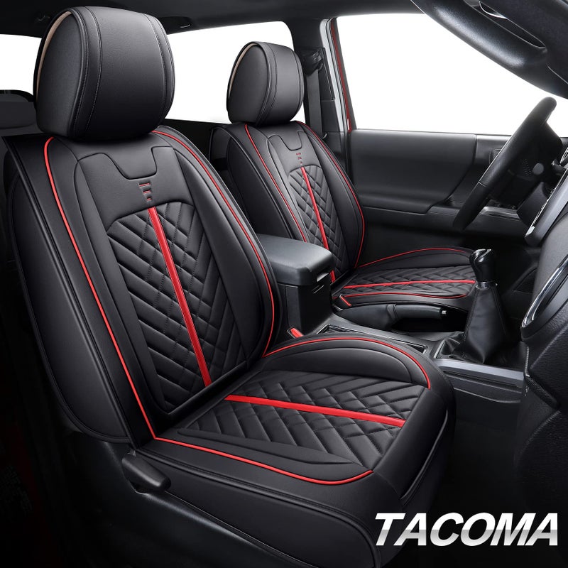 Tomatoman Tacoma Seat Covers Compatible with Toyota Tacoma 2005-2023 2024 2025 2026 Access Crew Double Cab Truck TRD Pro Trail Edition Limited SR5 Offroad Car Cushions (2 PCS Front/Black-Red) - Image 2