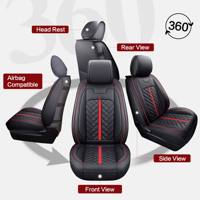 Tomatoman Tacoma Seat Covers Compatible with Toyota Tacoma 2005-2023 2024 2025 2026 Access Crew Double Cab Truck TRD Pro Trail Edition Limited SR5 Offroad Car Cushions (2 PCS Front/Black-Red) - Image 5