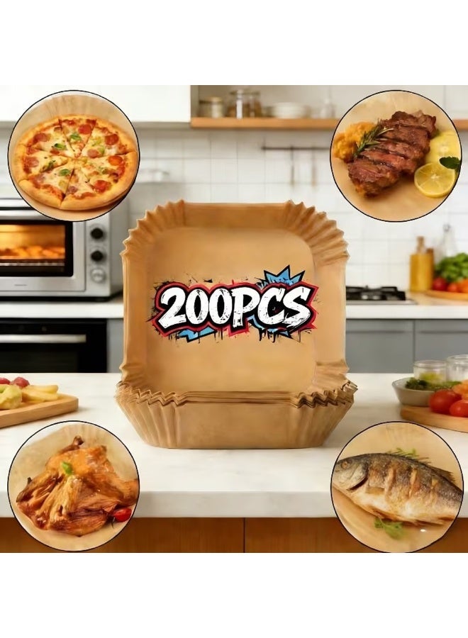 Lacoz 200 Pieces Square Air Fryer Paper Sheet Liners Disposable Greaseproof & Waterproof Parchment Trays for Cooking, Baking, Roasting Non-Stick Air Fryer Liners - Image 2