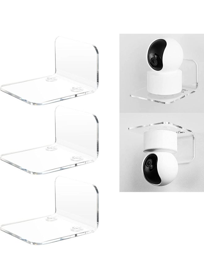 Acrylic Floating Wall Shelves Set of 3 Perfect for Security Cameras, Baby Monitors, & Speakers Universal Installation with Ultra Strong Drill Free Optimal Viewing Angle & Cable Management  - Image 1