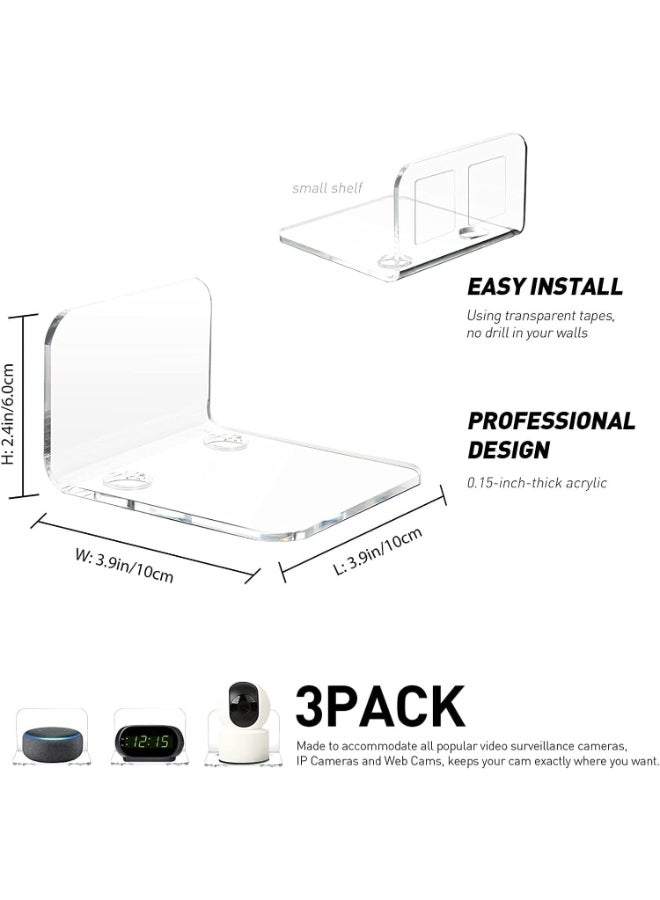 Acrylic Floating Wall Shelves Set of 3 Perfect for Security Cameras, Baby Monitors, & Speakers Universal Installation with Ultra Strong Drill Free Optimal Viewing Angle & Cable Management  - Image 4