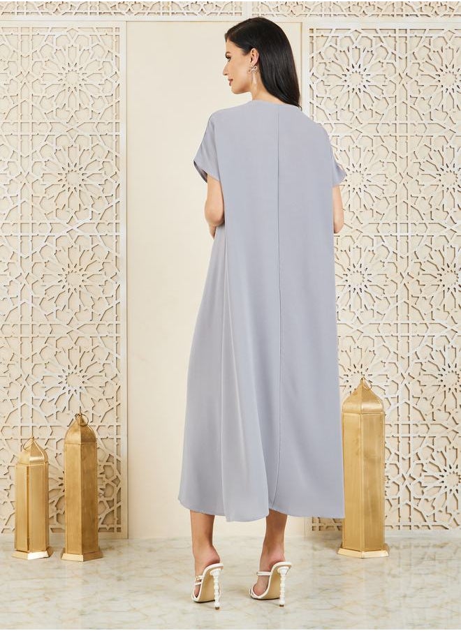 Styli - Bow Tie Detail Short Sleeve Under Abaya Dress - Image 1